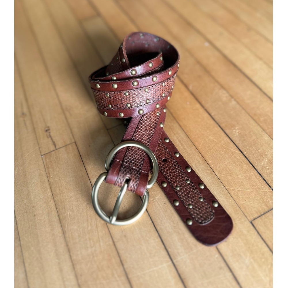Fossil 1.5" Embossed Studded‎ Brown Leather Belt S